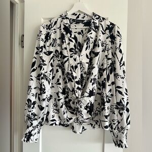 INC International Concepts Black and White Floral Blouse